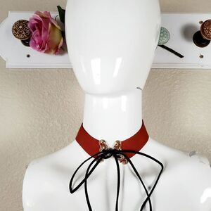 Aldo Leather Corset Tie Choker Tan Necklace